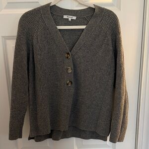Madewell Gray V-Neck Sweater with Buttons